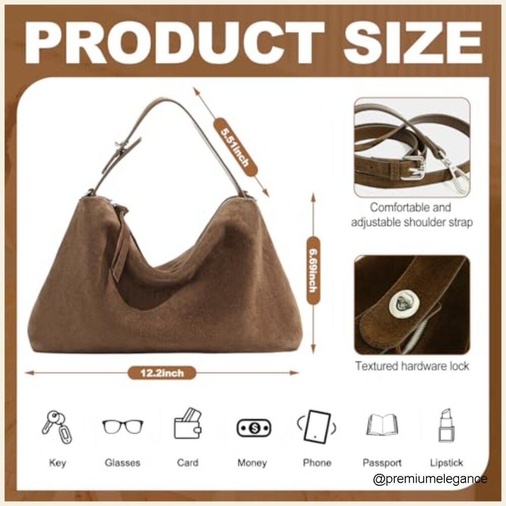 Suede Shoulder Bag Adjustable Strap Tote Handbag Slouchy Crossbody - Picture 4 of 7